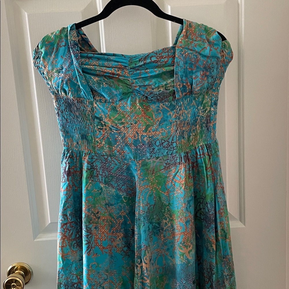 Bali Batiks. Hand painted resort wear.Vibrant Multicolor halter Dress. Medium